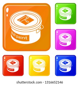Wall paint bucket icons set collection vector 6 color isolated on white background