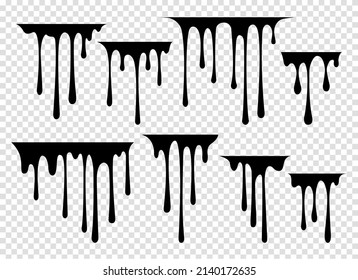 Wall Paint Drips. Ink Drip Silhouettes, Messy Black Dripping Graphics, Melt Liquid Flowing Grunge Drippin Vector Drops Vector Illustration