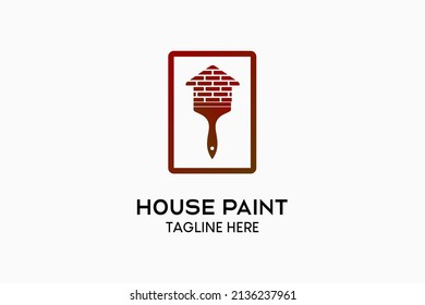 Wall paint or house paint logo design, paint brush icon combined with a brick house icon in a box. Modern vector illustration