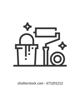 Wall paint icon, part of the square icons, real estate icon set. The illustration is a vector, editable stroke, thirty-two by thirty-two matrix grid, pixel perfect file.