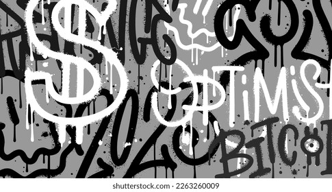 Wall painted with Urban typography street art graffiti with spray splash effect. Grunge textured vandal street art background. Vector sprayed illustration.
