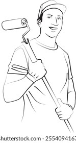 Wall painter worker vector drawin