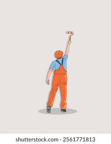 Wall Painter Worker Vector Illustration