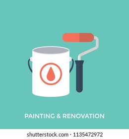 
A wall painting brush with paint bucket
