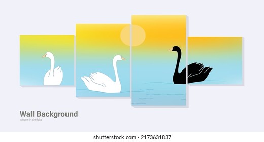 wall painting canvas background swans in the lake