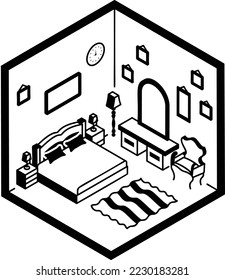 Wall Painting with Dressing vector color isometric icon design, compact living space symbol, Interior Decoration Sign, low poly home office rooms stock illustration, Cozy room of a teenager Concept