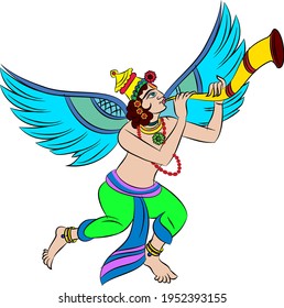 Wall painting of flying Gandharva, God's servant.