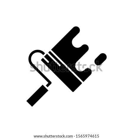 Wall painting icon in black flat design on white background, linear style sign for mobile concept and web design, Paint roller and wall outline vector icon, House repairing symbol, logo illustration, 