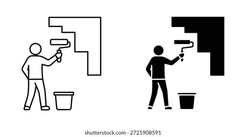Conjunto de iconos de pintura de pared. Símbolo de Vector de pintura mural en estilo negro relleno y delineado.