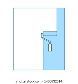 Wall Painting Icon. Thin Line With Blue Fill Design. Vector Illustration.