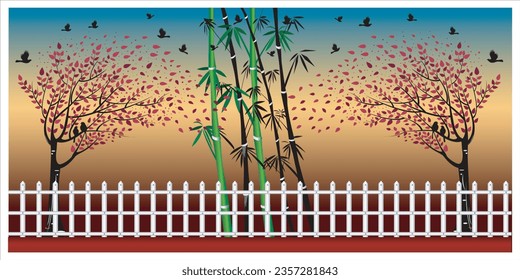 wall painting tree and Bamboo Tree home decorator vector design