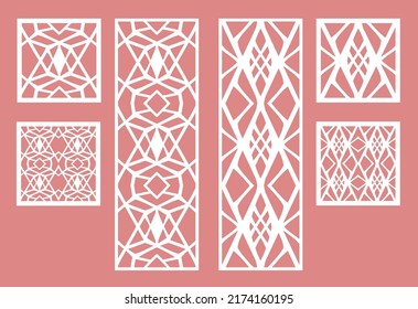 Wall panel set. Room screens and dividers design. Laser cut panel vector. Cutout silhouette with geometric pattern, ideal for paper cut card printing, engraving,  wood, metal, stencil.