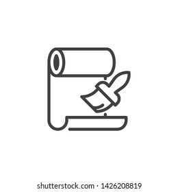 Wall paper roll and glue brush line icon. linear style sign for mobile concept and web design. Wall repair tool outline vector icon. Symbol, logo illustration. Vector graphics