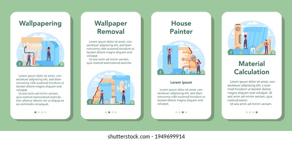 Juego de banners de aplicaciones móviles de papel de pared. Papeles de trabajo de pegado