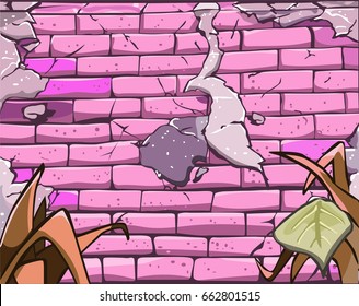 wall with peeling plaster overgrown with grass