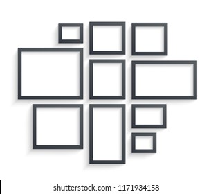 Wall picture frame templates isolated on white background. Blank photo frames with shadow and borders and shadow vector illustration. Empty frame for photo or image picture in museum