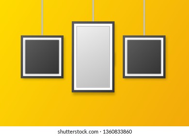Wall picture frame templates isolated on orange background