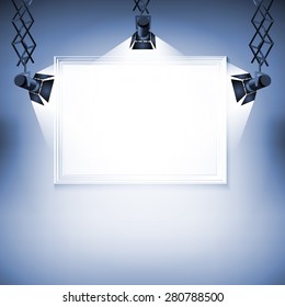 Wall with picture  Vector illustration spotlight light spot frame background art