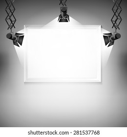Wall with picture  Vector illustration spotlight light spot frame background art