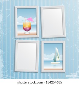 Wall with pictures of summer holiday. Vector illustration