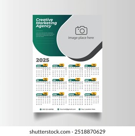 Wall planner one page template with 12 months