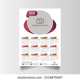 Wall planner one page template with 12 months