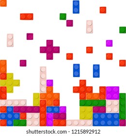Wall from Plastic building blocks isolated on white background.Vector illustration EPS10