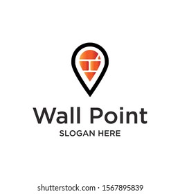 Wall Point logo designs concept vector, Travel Destination logo symbol, icon with pointer and brick and wall design.