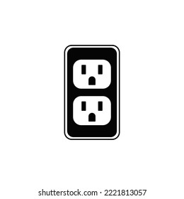 Wall power socket icon in black flat glyph, filled style isolated on white background