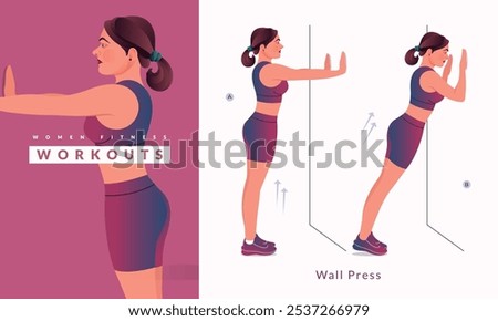 Wall press exercise, Woman workout fitness, aerobic and exercises.