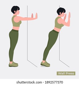 Wall Press exercise, Women workout fitness, aerobic and exercises. Vector Illustration.