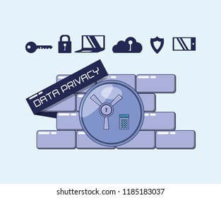 wall with privacy data set icons