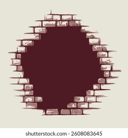 Wall with a prominent hole, showcasing realistic brick patterns and a contrasting empty center.