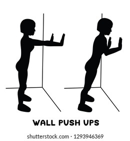 Wall push ups. Sport exersice. Silhouettes of woman doing exercise. Workout, training Vector illustration