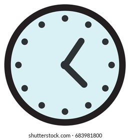 Wall round analog clock face, watch icon, vector illustration flat style design isolated on white. Colorful graphics