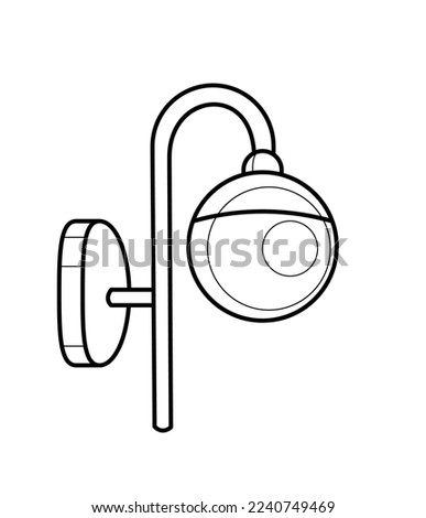 Wall round lamp. Black and white vector image. Coloring.
