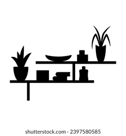 Wall shelf icon. Black silhouette. Horizontal front view. Vector simple flat graphic illustration. Isolated object on a white background. Isolate.