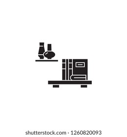 Wall shelves black vector concept icon. Wall shelves flat illustration, sign