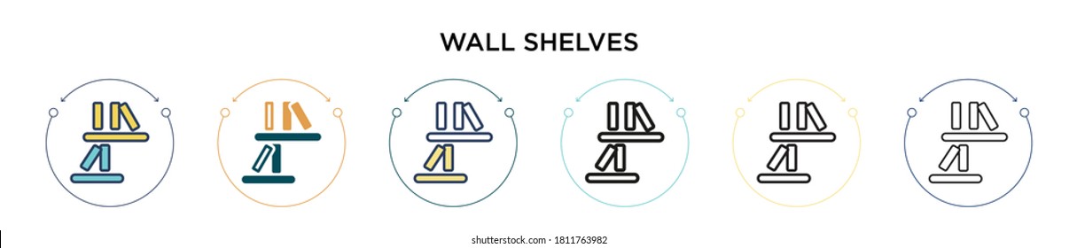 Wall shelves icon in filled, thin line, outline and stroke style. Vector illustration of two colored and black wall shelves vector icons designs can be used for mobile, ui, web