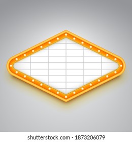 Wall sign with marquee lights. Empty casino signage mockup for text message. Vector illustration.
