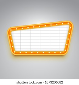 Wall sign with marquee lights. Empty signage mockup for text message. Vector illustration.