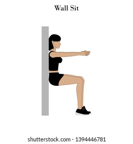 Wall sit workout on the white background. Vector illustration