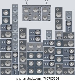 Wall of sound - huge professional concert audio speakers set.