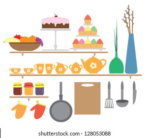 Wall sticker illustration of kitchen elements for children