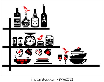 wall stickers black and red kitchen shelves