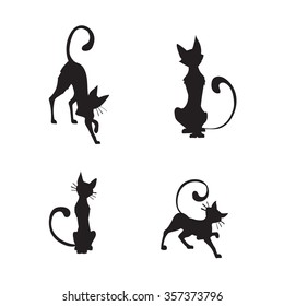 wall stickers funny silhouettes, vector, pattern interior cat