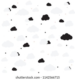 Wall stickers, white clouds and stars. Kids Wall Decal. Baby Decor, Turquoise, Childrens Wall Art Vinyl