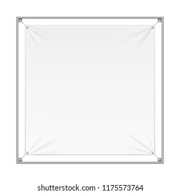 Wall Streamer Vinyl Flex Banner, Fabric, Nylon With Folds. Corners Ropes. Shield. Mock Up, Template. Illustration Isolated On White Background. Ready For Your Design. Product Advertising. Vector EPS10