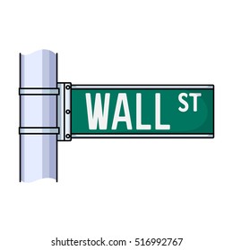 Wall Street sign icon in cartoon style isolated on white background. Money and finance symbol stock vector illustration.