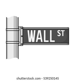 Wall Street Sign Icon In Monochrome Style Isolated On White Background. Money And Finance Symbol Stock Vector Illustration.